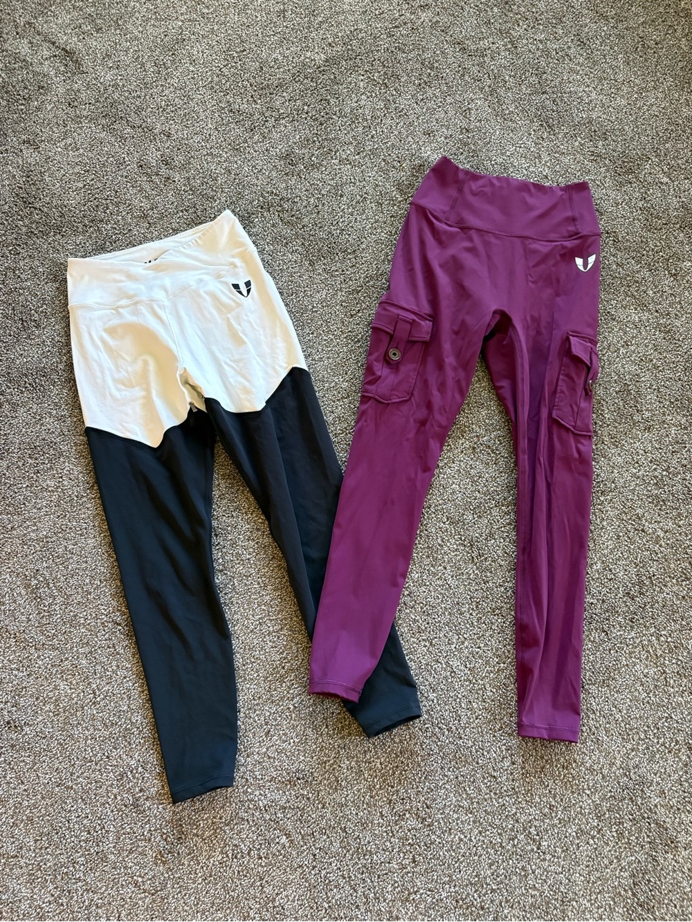 Firmabs Two-Tone Black & White Leggings with Cargo Pocket and Purple Pair
